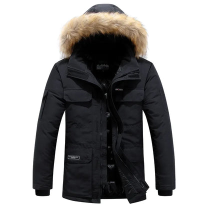 Teezify Men’s Winter Fur Hooded Parka – Windproof Duck Down Snow Jacket