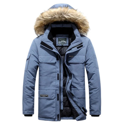 Teezify Men’s Winter Fur Hooded Parka – Windproof Duck Down Snow Jacket