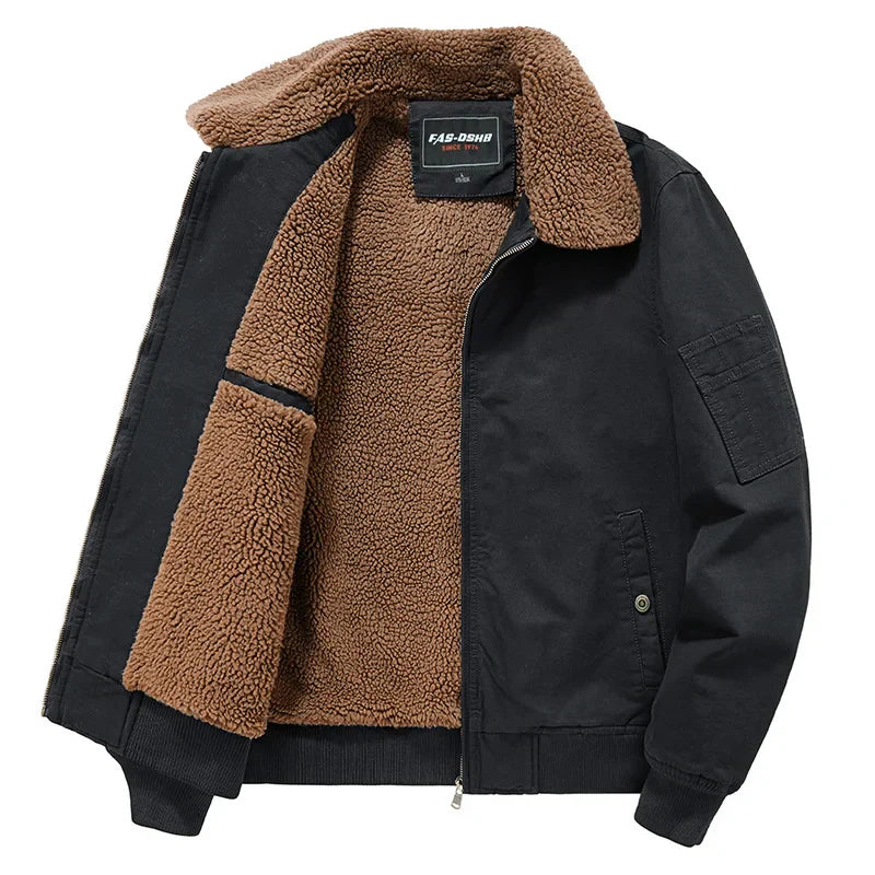 Teezify Men’s Fleece Tactical Jacket with Fur Collar – Warm & Rugged Outerwear